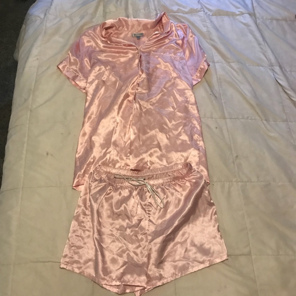 Polka Dot Pink Satin Shirt and Shorts Pajama Set